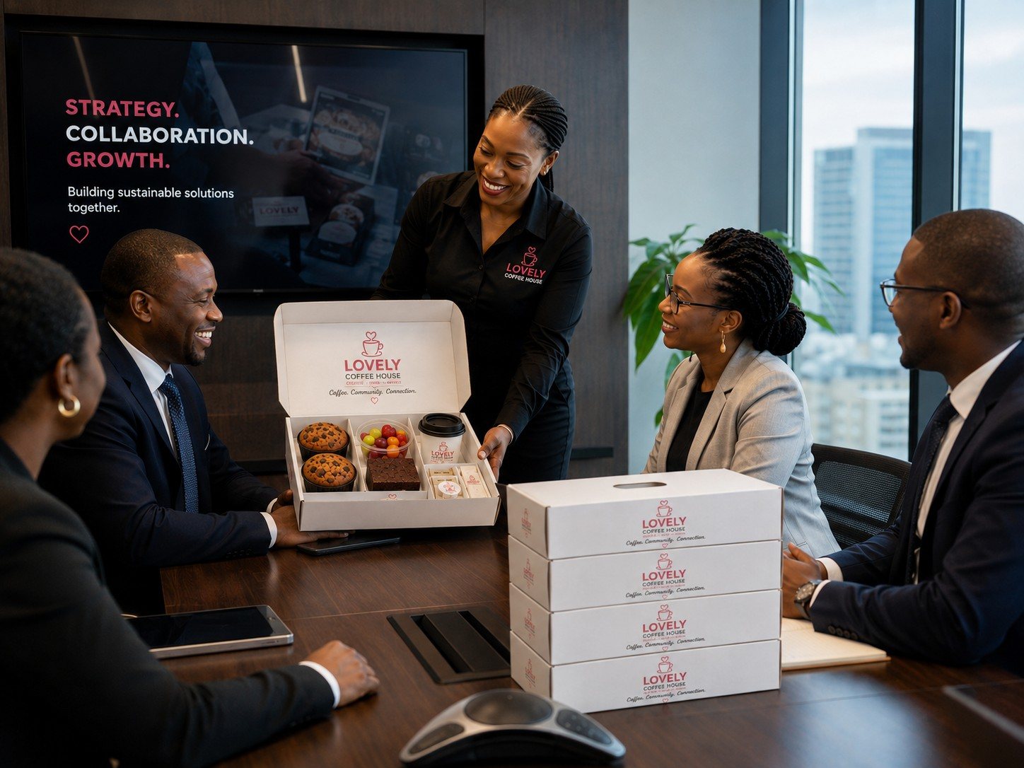Lovely Coffee House corporate meeting delivery with coffee and fresh meeting boxes